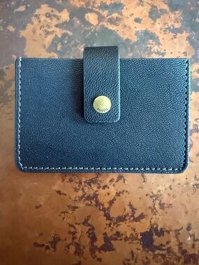 Fossil Black Leather Card & Key Holder with Brass Snap Closure